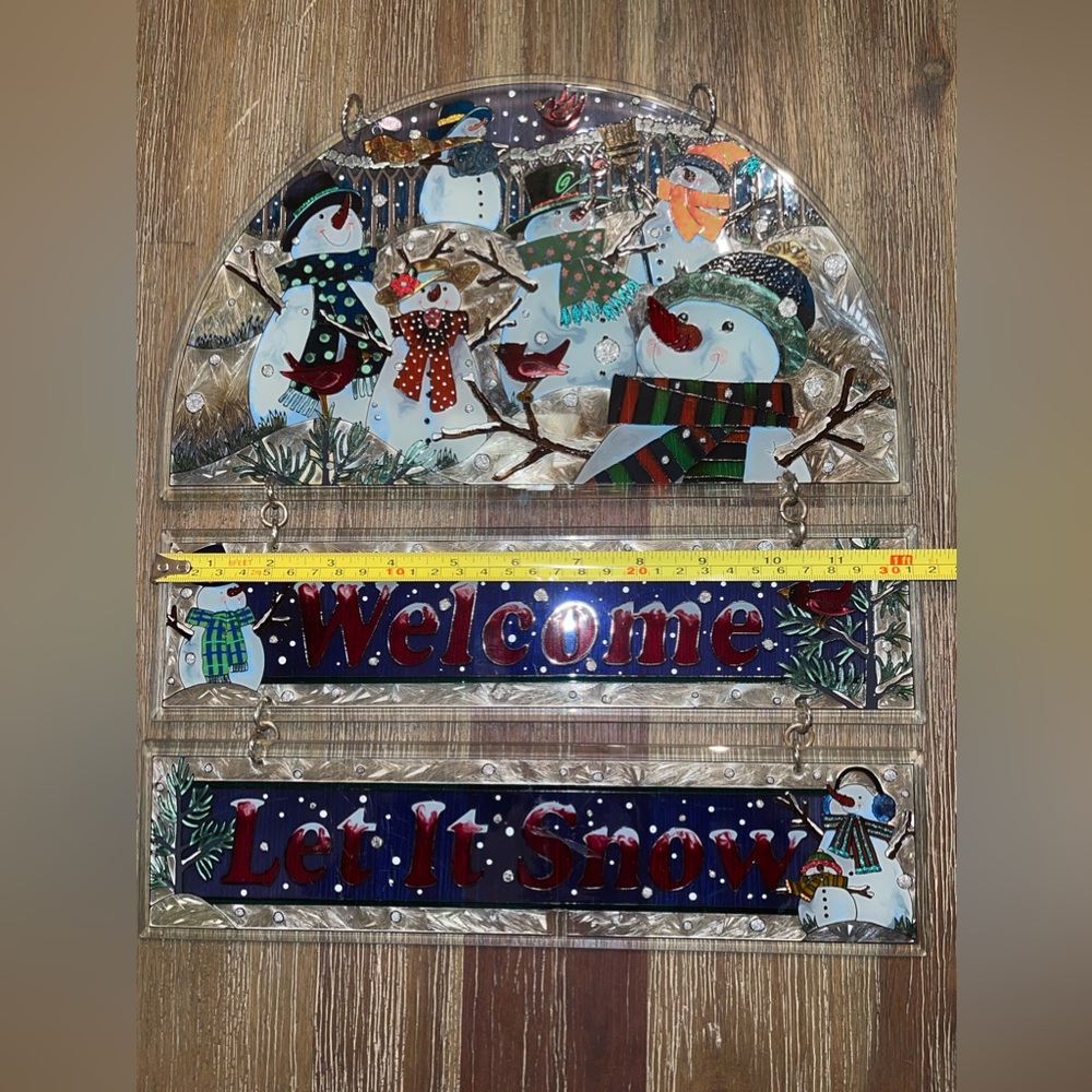 AMIA Christmas Stained Glass Snowmen Welcome, Let it Snow‎ Sign - Picture 4 of 9